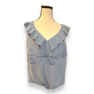 🆕 NWT Women’s 3X 24w 26w Blue and White Striped One Piece Ruffled Swimsuit